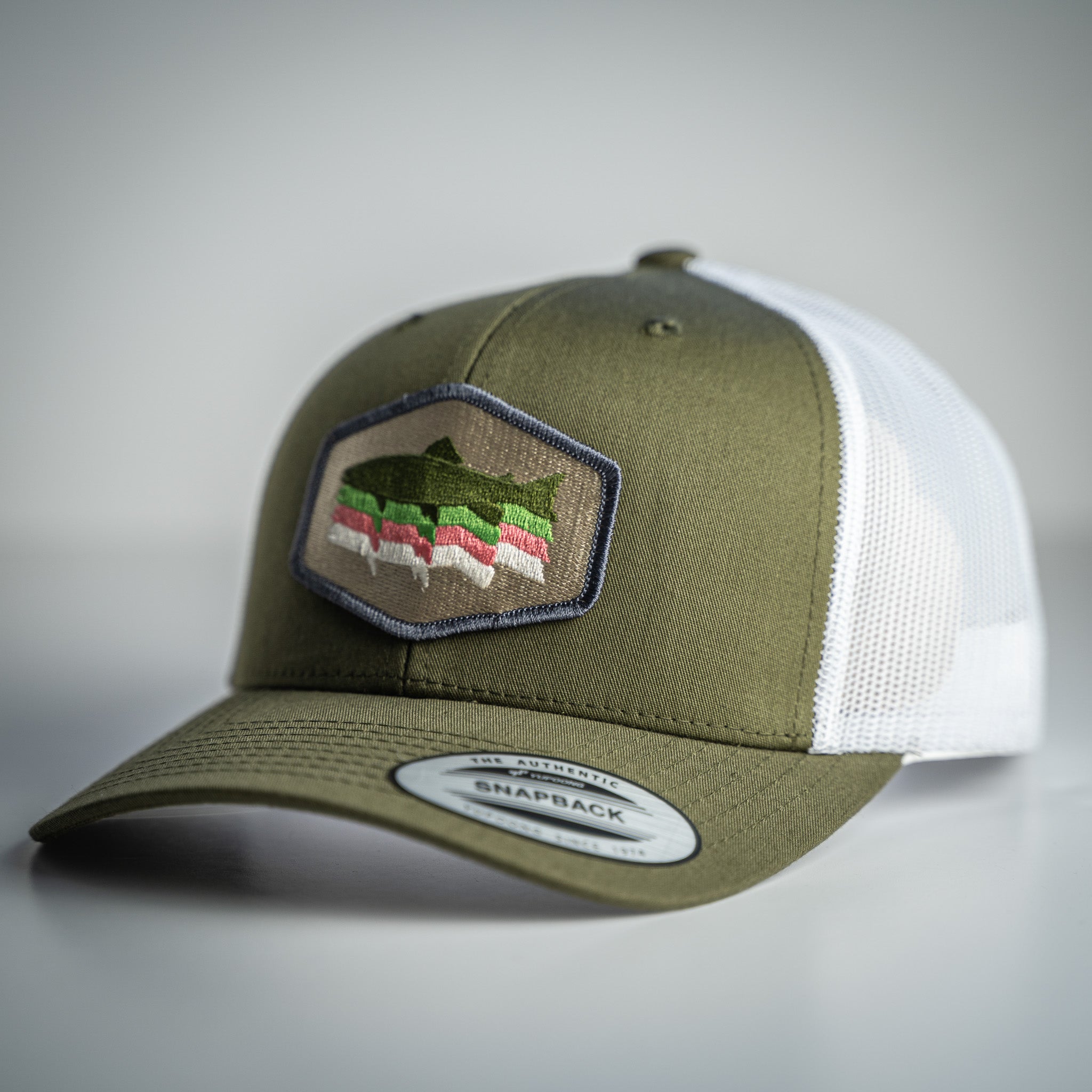 Trout Stack' Trucker - Khaki & 'Bow | Fishing Caps & Hats | Anglers Only Khaki & Bow