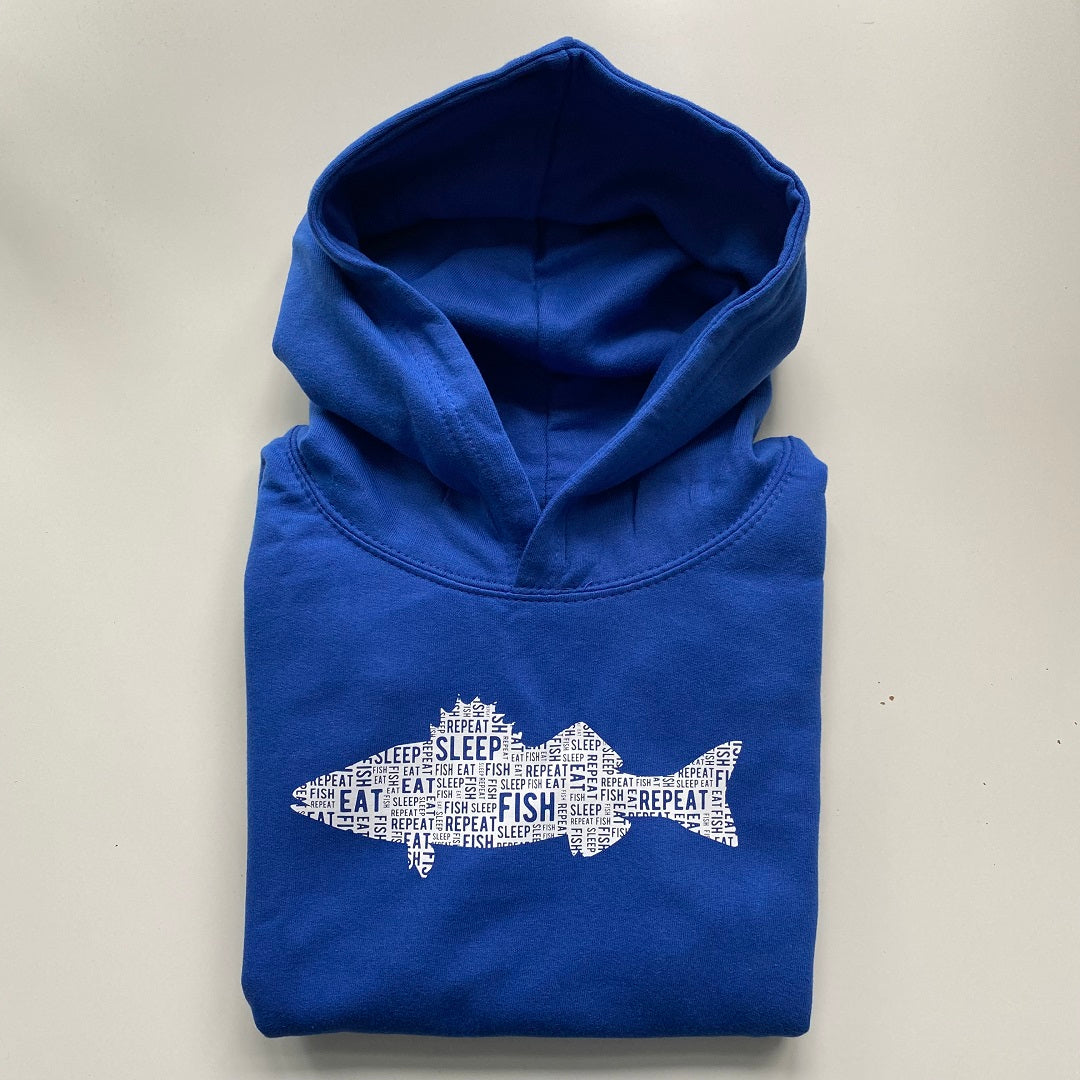 Kids 'Eat Sleep Fish Repeat' Hoodie, Kids Fishing Clothing