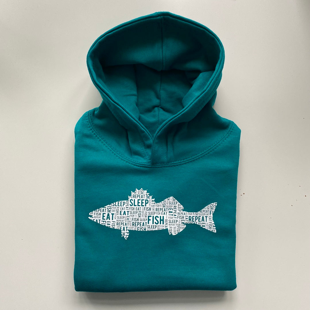 Kids 'Eat Sleep Fish Repeat' Hoodie, Kids Fishing Clothing